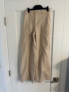 Loft Outlet Wide-Leg High-Rise Tan Trouser  Pants